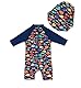 BONVERANO Baby Junge EIN stück 3/4 der ärmellänge UV-Schutz 50+ Badeanzug MIT Einem Reißverschluss…(Bunte-Fisch, 12-18Monate)…