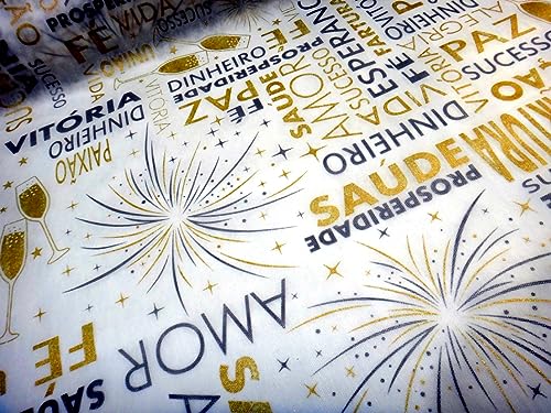 TNT Estampado Feliz Ano Novo Reveillon Ouro/Prata 2,00m X 1,40m.
