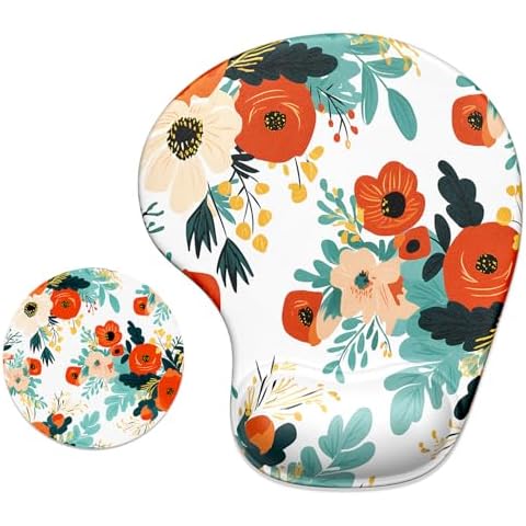 ITNRSIIET Ergonomic Mouse Pad with Gel Wrist Support, Mouse Pads for Desk Comfortable Office Supplies Mousepad with Smooth Surface and Non-Slip PU Base, 9.5 x 8.3 in, Beautiful Flowers Cover