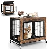 Giantex Dog Crate Furniture with Wheels, 38' Dog Kennel Indoor with 3 Doors, Flip Top Lid, Removable Pull-Out Tray, Modern Dog Cage Pet House End Table for Large Dogs, Rustic Brown