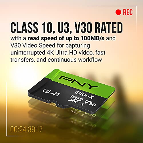 Pny 256Gb Elite-X Class 10 U3 V30 Microsdxc Flash Memory Card - 100Mb/S, Class 10, U3, V30, A1, 4K Uhd, Full Hd, Uhs-I, Micro Sd #TOP2