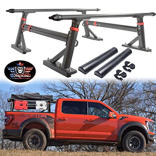 Truck Bed Racks, MONOKING Truck Bed Rack Included Side Bars & Cross Bars, Universal Extendable Adjustable Height Width Heavy Duty Truck Bed Rack for Tent Kayaks Bikes Rooftop