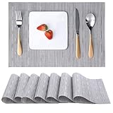 Myir JUN Place Mats, Table Mats Set of 8 Indoor Placemats Washable Non-Slip Heatproof Woven Placemats for Dining Table Fabric Place Mat PVC (Silver, Set of 8)