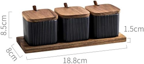 Miniatura 7 de Paquete de 3 tarros de cerámica para condimentos, juego de tarros de condimentos con tapas y cuchara para azúcar, té, café, especias, sal y pimienta