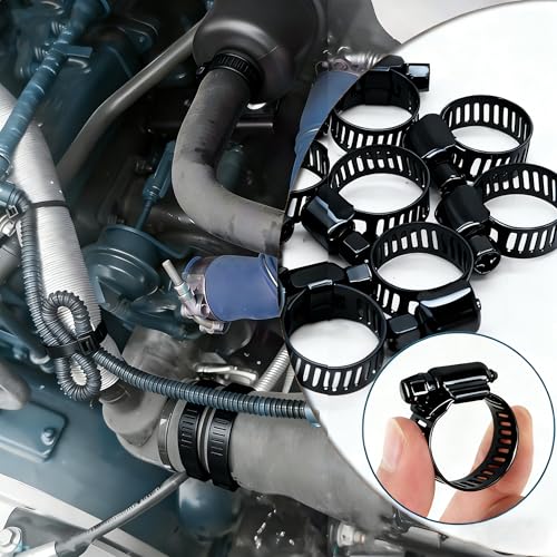 Image of Dianrui 30 PCS Black Hose Clamps 3 /8 inch-5 /8 inch (10-16mm) 304 Stainless Steel Worm Gear Fuel Line Hose Pipe Clamps for Fuel Line, Plumbing, Intercooler and Tube