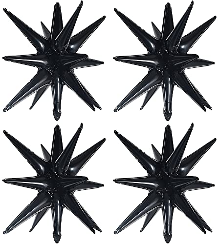 Image of TONIFUL 4 Pcs Explosion Star Balloons Black Foil Balloon Party Decorations | 22 Inch Large Mylar Star Balloon for Halloween Party Decor Graduation Gothic Birthday New Year Wedding Photo Booth Supplies