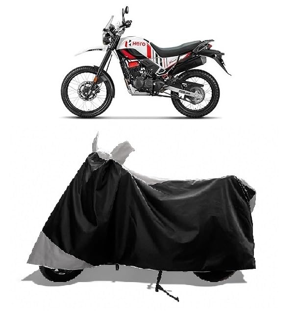 Image of Special Two Wheeler Vehicle - Cover for 2025 Hero Xpulse 200 4V Pro Bike Cover | Waterproof and Dust Proof Premium 190T Fabric with Buckle & Mirror Pockets (Gray Stripe)