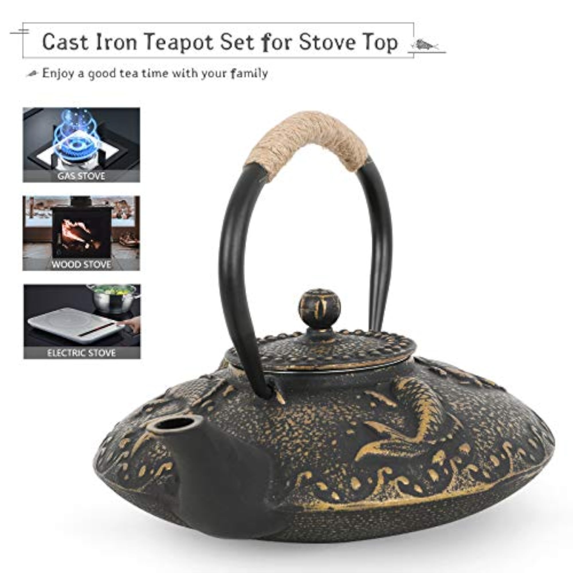 Koi Fish Cast Iron Teapot Set, Japanese Style Tea Gift Set