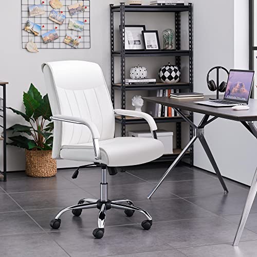 Topeakmart Executive Managerial Task Chair Office Desk Chair Swivel Rolling Chair Pu Leather Ergonomic Desk Chair Height Adjustable Big And Tall Computer Chair With Armrest，White #TOP1