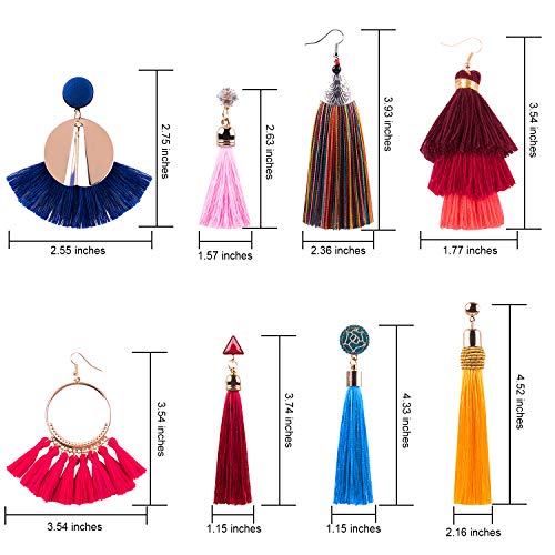 Duufin 22 Pairs Tassel Earrings Colorful Earring Set Long Layered Thread Ball Dangle Earrings Hoop Fringe Bohemian Tiered Earrings for Girls Women - Thumbnail 2