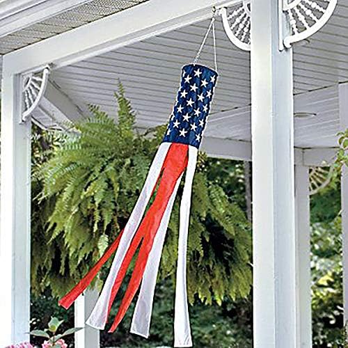 Homissor Embroidered American US Flag Windsock- 60 Inch Outdoor Hanging Heavy Duty 4th of July Red White Blue Patriotic US Flag Wind Sock Fade Resistant weatherproof Patriotic Decorations - Image 2