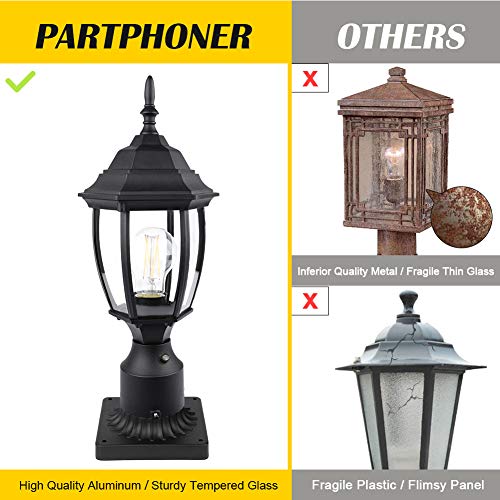 image for PARTPHONER Dusk to Dawn Outdoor Post Light Hardwired 120V, Waterproof 
