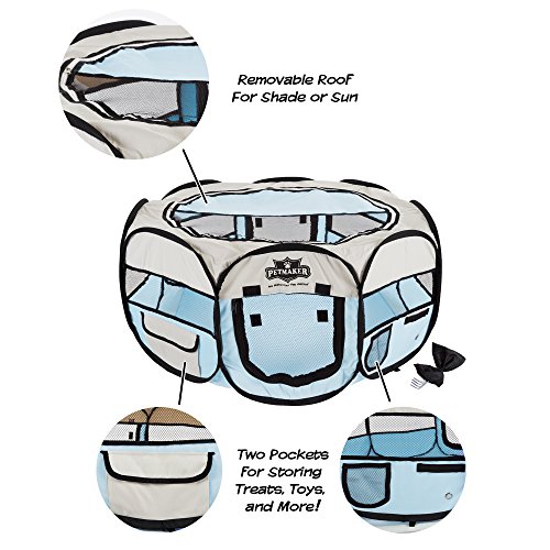 Portable Pop Up Pet Play Pen With Carrying Bag 33In Diameter 15.5In Blue By Petmaker #TOP3