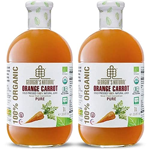 Georgia’s Natural Organic Carrot Juice – All-Natural, Cold Pressed Pure Juice Rich in Vitamins C and A – Not From Concentrate – No Added Sugars or Water – No Gluten, GMOs, Preservatives – 33.81 Fl Oz Bottle