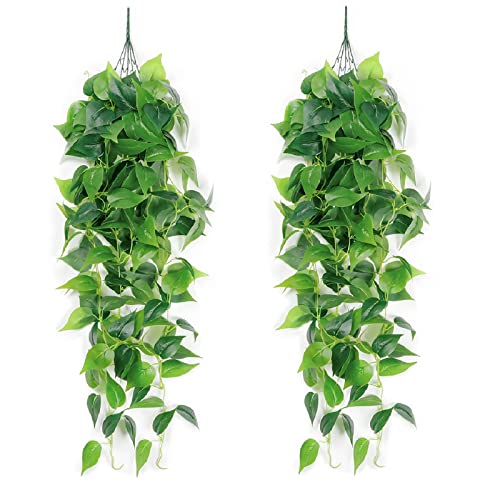 SOMYTING 2 Pièces Plante Artificielle Suspendues Pothos Artificiel Fausses Plantes Artificielles Decoration Faux Pothos Réaliste Feuille Verte Lierre pour la Maison Jardin Chambre Décorations