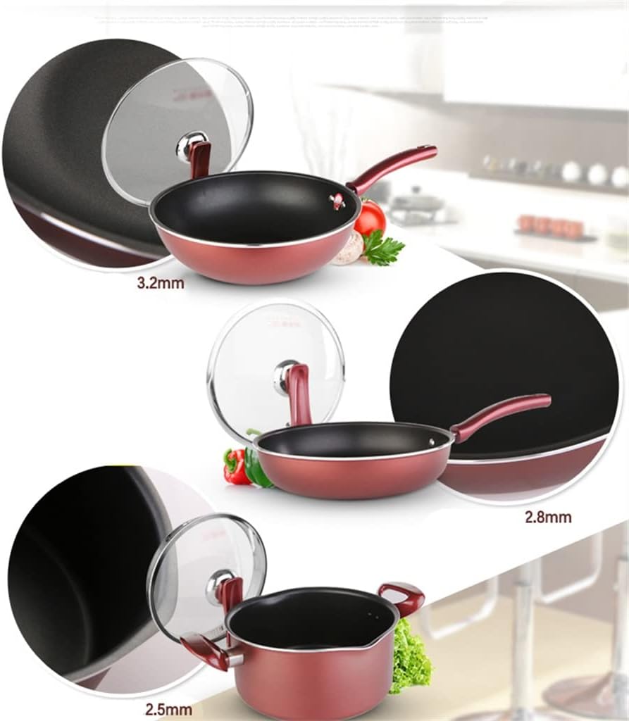 JSEIAJB 7 Piece Food Grade Aluminum Alloy Cookware Set Heat Resistant Stock Pot + Wok Frying Pan with Glass Lid Kitchen Cookware