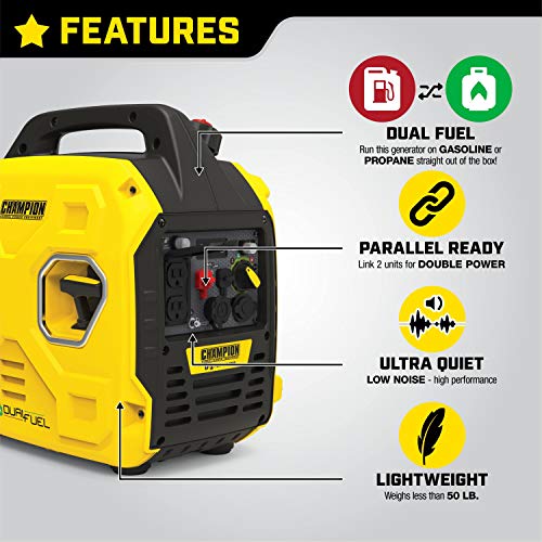 Champion Power Equipment 200961 2500-Watt Dual Fuel Portable Inverter Generator, Ultralight #TOP5