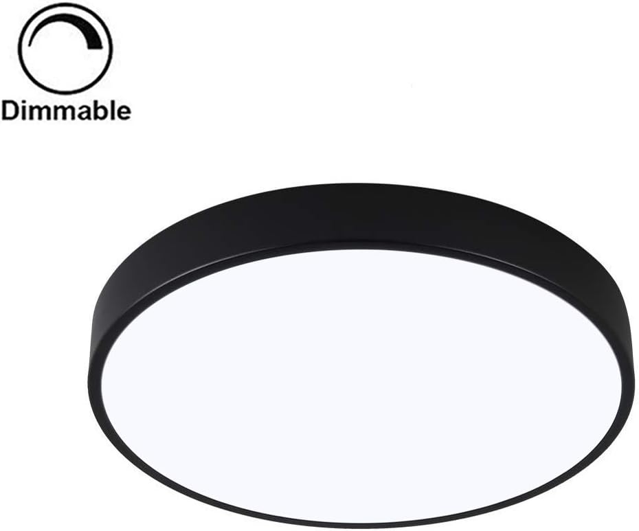 Sunglobal 20W LED Flush Mount Ceiling Light, Ultra-Thin 5cm,12-inch,4000k Natural Light,1360lm, Dimmable (Black, 12 inch)
