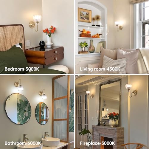 Image of Set of 2 Vintage Battery Operated Wall Sconce, Rechargeable Wall Lamp with 5000mAh Battery & Remote Control, Dimmable Wall Lights with tulip shade for Bedroom Living Room(Tulip Transparent Up)