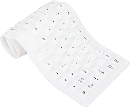 Foldable Silicone USB Wired Rollup Keyboard - Flexible Slim Soft Silent Typing 85 Keys for PC Notebook Laptop White