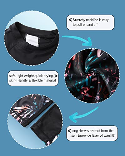 Image of Girls Long Sleeve Swimsuits 2 Pieces Set Rash Guard Swimwear Quick Dry Surfing Wetsuit for Kids Bathing Suit 5-16 Years