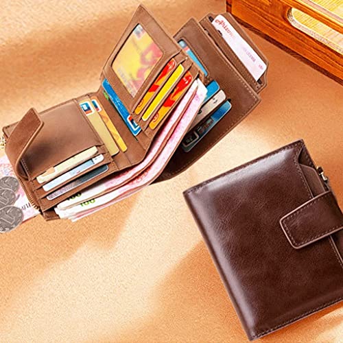 Wallet Women's Leather Wallet Large Capacity Short Style Coin Purses Simple Retro Coins Pocket Unisex 17 Card Slots Tear-Resistant,Khaki2