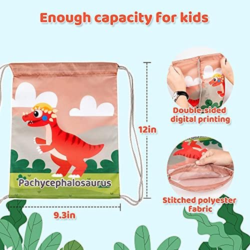 Mocoosy 12 Pack Dinosaur Party Bags Drawstring Backpacks, Reusable Dinosaur Drawstring Bags for Kids Party Gift Bags, Dino Goodie Candy Treat Bags for Boys Girls Dinosaur Theme Birthday Party Supplies