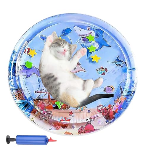 Cama de agua para mascotas, colorida alfombra de juego para niños con inflador, cama sensorial portátil, almohadilla interactiva inflable para patio, patio trasero, césped