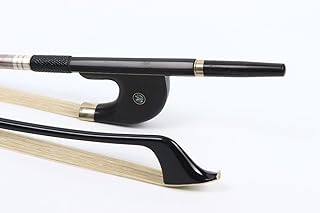 Yinfente Carbon Fiber Upright Bass Bow Natural Bow Hair, 4/4 Full Size Bow for String Bass, Ebony Frog with Flower Inlay (German-style)