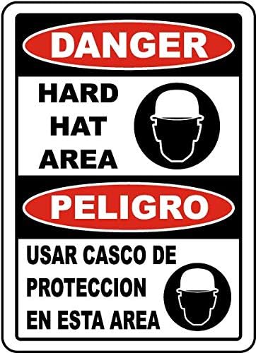 Danger. Hard hat Area. Peligro. Usar Casco de proteccion en esta Area. Sign Board, Water Proof Signature Board (Sun Sheet)
