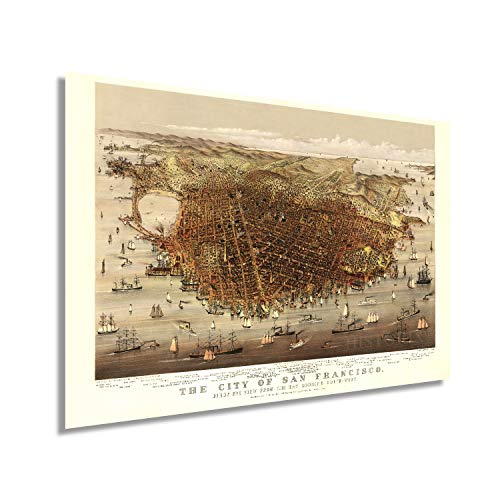 Historix Vintage 1878 City Of San Francisco Map Art - 24X36 Inch Vintage Map Of San Francisco - Birds Eye View From The Bay Looking Southwest - San Francisco Map Poster - Bay Area Map Poster #TOP11