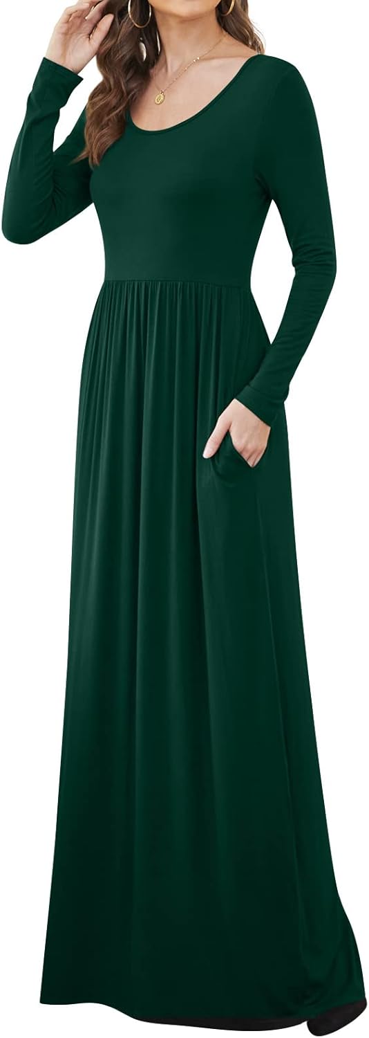 DB MOON Women Casual Long Sleeve Maxi Dresses Empire Waist Long Dress with Pockets - Image 4