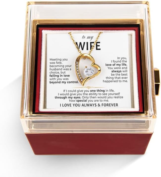 VIRAGIL Wife Necklace with Rotating Preserved Real Rose Box, To My Beautiful Wife Necklace From Husband, Jewelry Gift For Her Message Card, Birthday, Anniversary, Christmas Gifts - Image 3