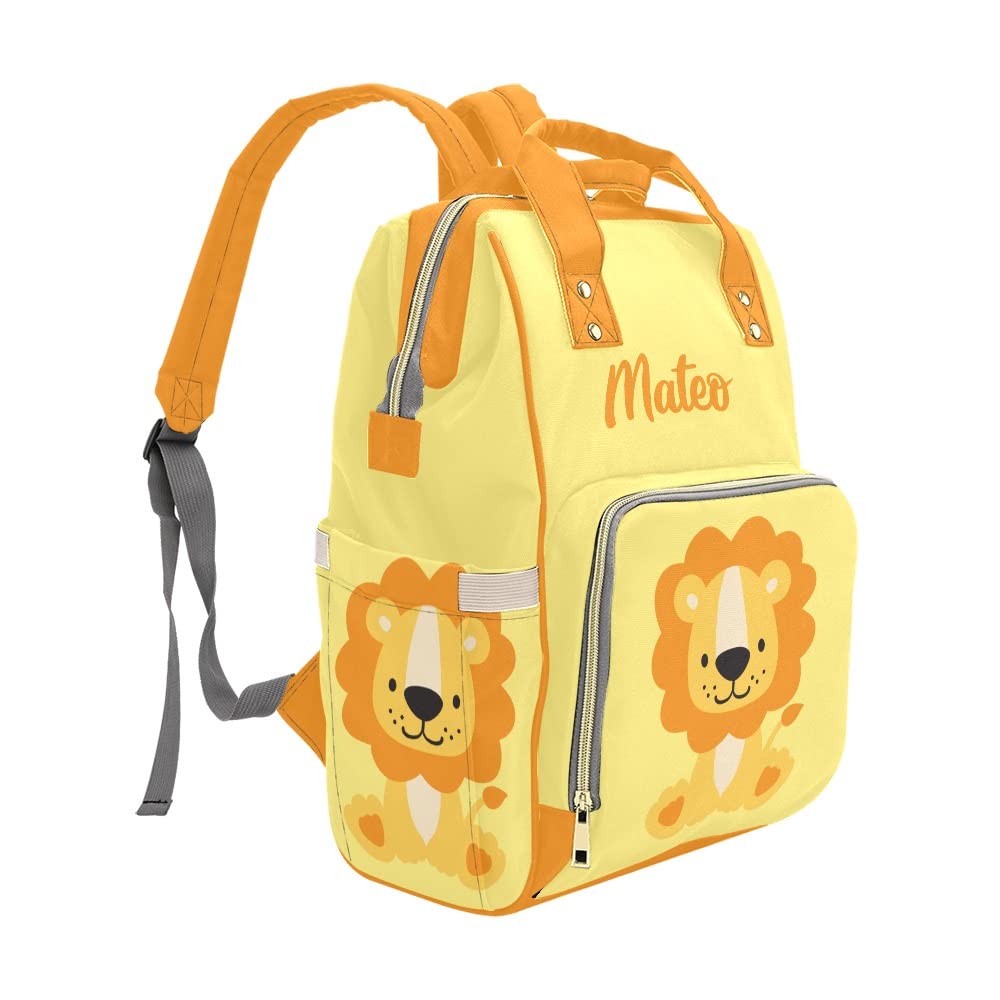 Lion Personalized Diaper Bag Backpack Tote with Name,Custom Travel Nappy Mommy Bag Backpack
