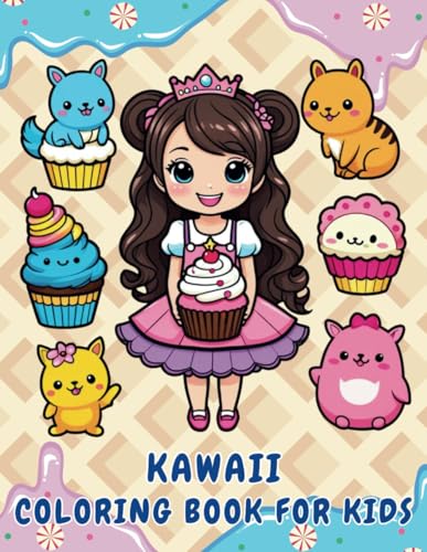 Kawaii Coloring Book for Kids: Bold and Easy Kawaii Coloring Book - Enjoy 50 Fun Pages Including Foods, Animals and More (Decky's Kawaii Coloring Books)