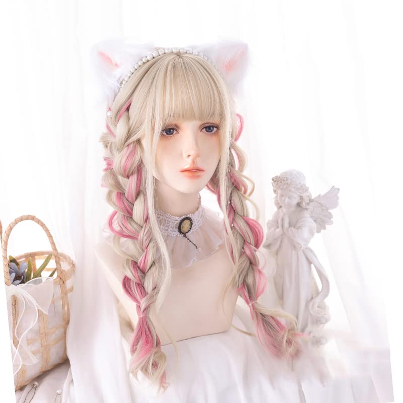 Gold Ear-dyeing Pink Lolita Wig Japanese Harajuku Cute Daily Long Curls Hair Sweet Adult Cosplay Synthetic Hairpiece Chic - Image 4