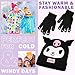 Hello Kitty Sanrio 2pcs Beanie, Gloves or 3pcs Hat, Gloves, Scarf Knit Set for Girls, Winter Gear, Kawaii Gifts for Girls (Black Kuromi 2 Pcs)
