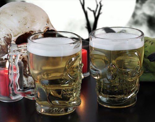 Circleware Skull Face Beer Mug Drinking Glasses with Handle, Set of 2, Heavy Base Funny Entertainment Glassware for Water, Juice and Halloween Decorations Beverage Gifts, 17.6 oz. - Image 5