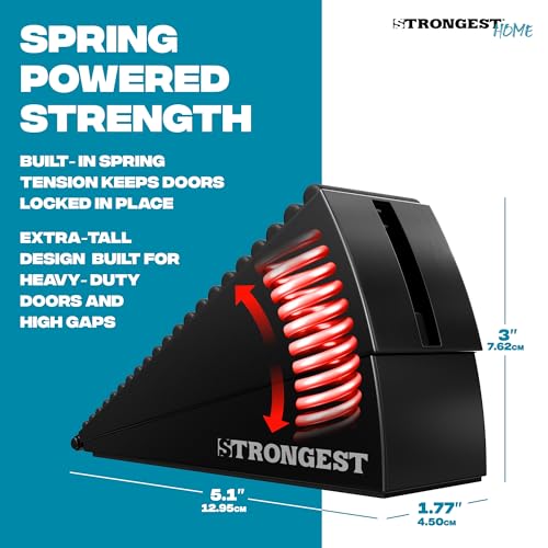 Strongest Home 2 Pack XL Adjustable Door Stopper with Spring – Heavy Duty Wedge for Oversized, Thick & Heavy Doors, Anti-Slip Rubber Grip, Commercial, Home & Outdoor Use on Carpet, Wood & Tile - Black - Image 3