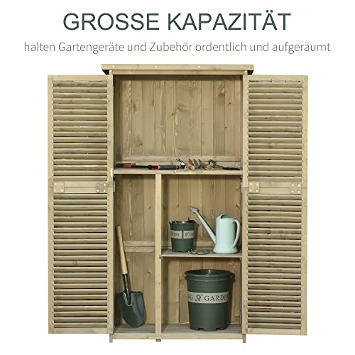 Outsunny Gartenschrank Holz Geräteschuppen Gerätehaus mit Asphaltdach Lamellentür Geräteschrank Schuppen Garten 4 Fächer… – Bild 6