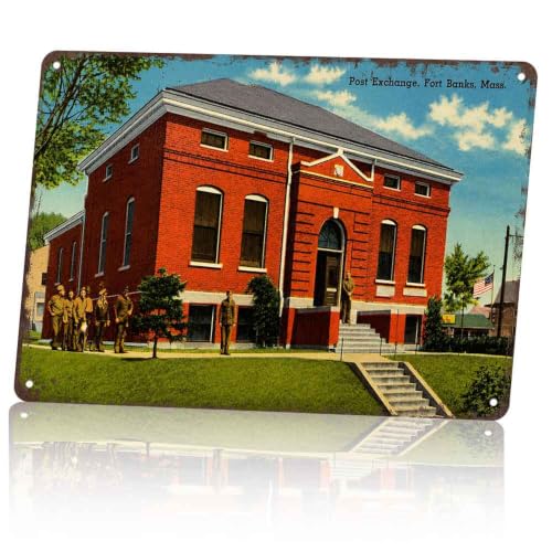Vintage Post Exchange Fort Banks Massachusetts Landscape Metal Sign, 8X12 Inch Aluminum, Retro Military Decor for Home Bars, Cafes, Garages, Man Caves, Backyards, Porches Wall Decor