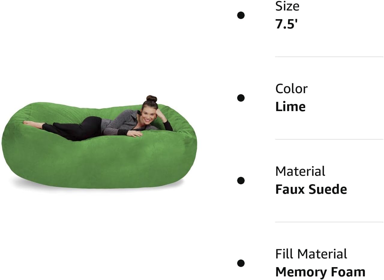 Sofa Sack - Plush Bean Bag Sofas with Super Soft Microsuede Cover - XL Memory Foam Stuffed Lounger Chairs for Kids, Adults, Couples - Jumbo Bean Bag Chair Furniture - Lime 7.5'