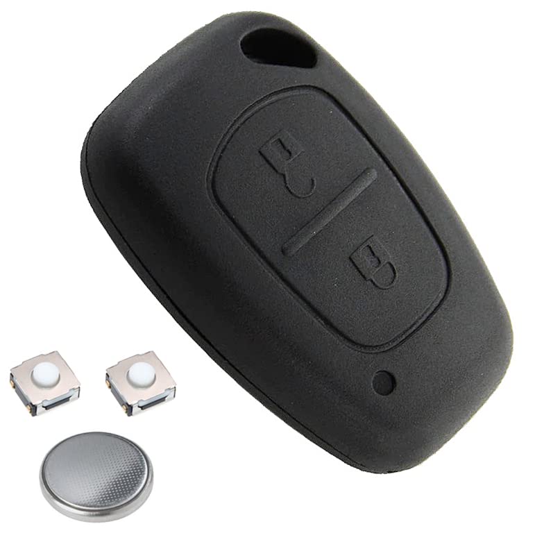 LMD Kit Complet Coque clé télécommande Compatible avec Renault Kangoo Trafic Master Opel Vivaro Movano Vauxhall avec 2 Boutons Switch +Pile