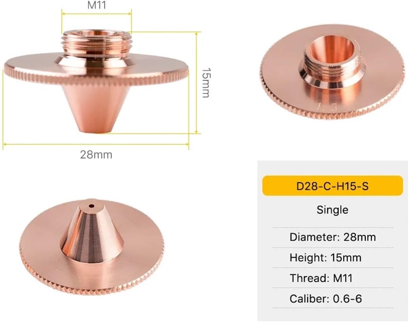Laser Nozzles Single Layer Chrome-Plating Double Layers Caliber 0.8-4.0 D28 H11 H15 M11 1Pcs
