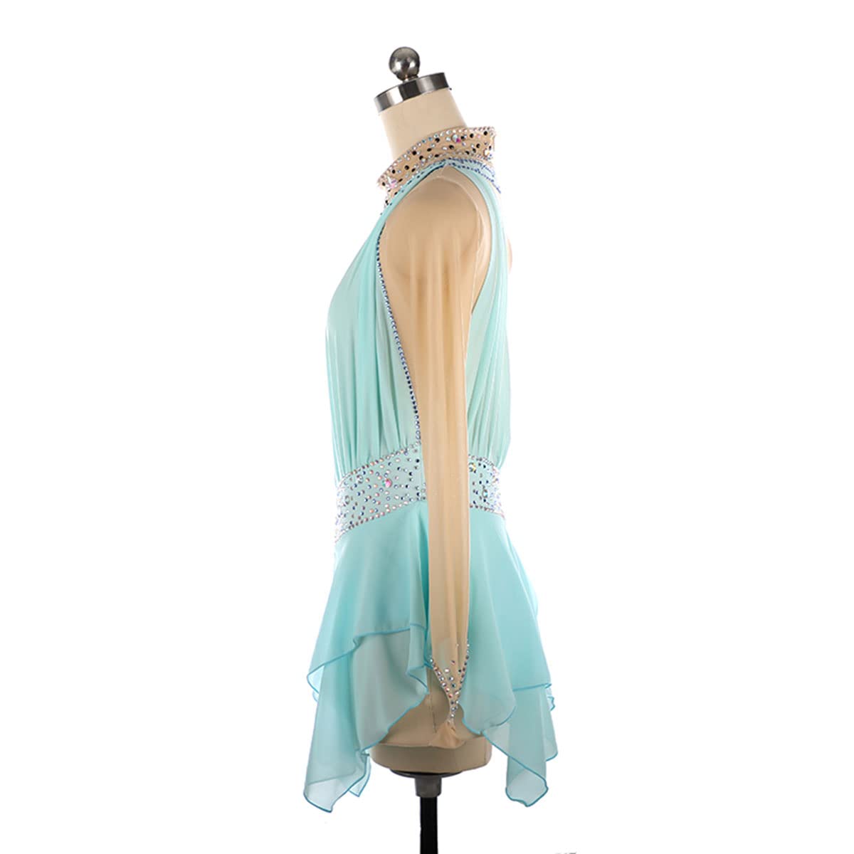 Costume da pattinaggio per ragazze adulte dolcevita blu diamante maniche lunghe gonna pattinaggio ragazze body ginnastica gara allenamento atletica femminile (L, blu)