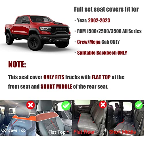 Truckiipa Dodge Ram Seat Covers Full Set, Full Coverage Luxury Car Seat Covers Waterproof Leather Protector Pickup Truck Accessories, Custom Fit For 2002-2023 Ram 1500 2500 3500 Crew Mega Cab #TOP2