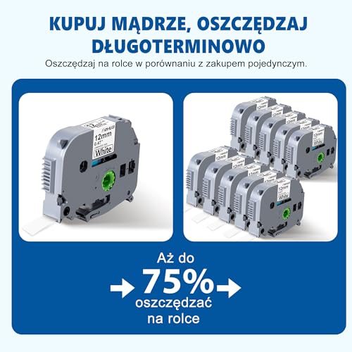 10 x Hehua TZe231 zamiennik do Brother Tze 12 mm 0,47 TZe-231 TZ231 laminowana czarna na białej taśmie etykietowej, kompatybilna z P-Touch H100R H105 H100LB H110 H107B D400 D210 E100 D600VP