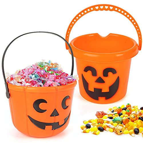 FUTUREPLUSX Halloween Pumpkin Buckets, 2PCS Pumpkin Candy Bucket Trick or Treat Bucket Plastic Jack O Lantern Bucket for Halloween Party Decorations