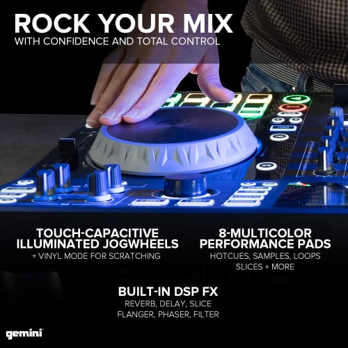 Gemini Sound SDJ-4000 Standalone / MIDI Contrôleur DJ Equipment Console de Console avec 2 Ponts, mélangeur Audio à 4 Canaux, Roues de Joges Capacitives Tactiles et Écran HD de 7 pouces - Image 5