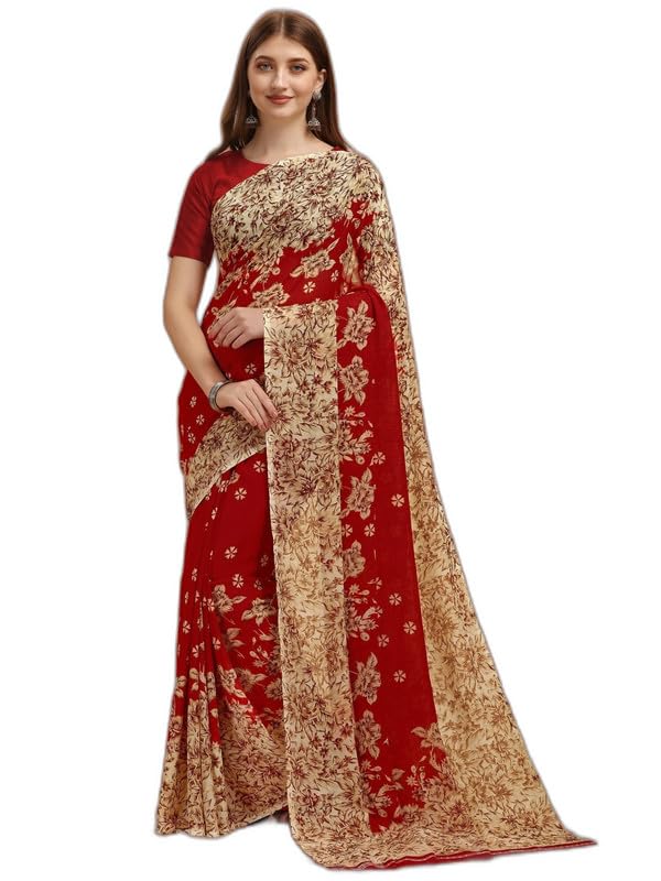 Printed Bollywood Georgette Saree for Women With Unsticted Blouse Peice(Red, Beige) (A-PV_GR_1070)-image-46